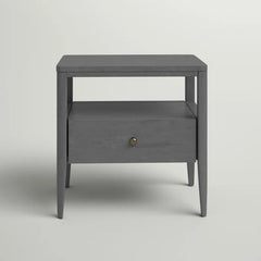 Lauria 21.7'' Tall 1 - Drawer Solid Wood Nightstand in Charcoal Gray