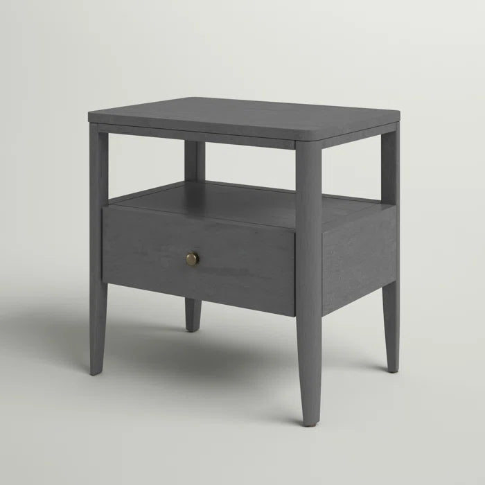 Lauria 21.7'' Tall 1 - Drawer Solid Wood Nightstand in Charcoal Gray