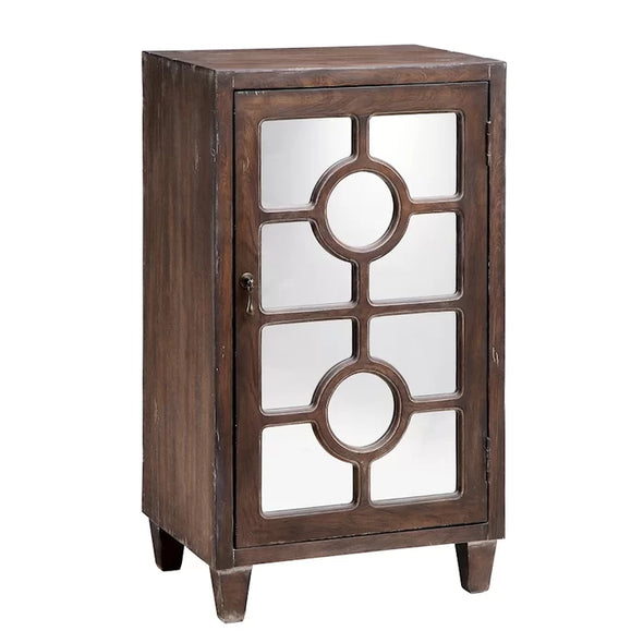 Ledezma 31.75'' Tall Solid Wood 1 - Door Mirrored Accent Cabinet Adjustable Shelves Tapered Feet