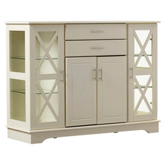 Antique White 47.25'' Wide 2 Drawer Server Two Paneled Cabinets and Two Drawers Are Adorned with Sleek Metal Bar Pulls