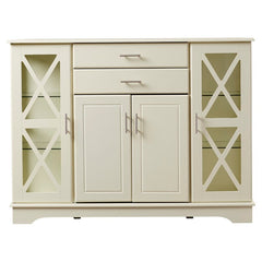 Antique White 47.25'' Wide 2 Drawer Server Two Paneled Cabinets and Two Drawers Are Adorned with Sleek Metal Bar Pulls