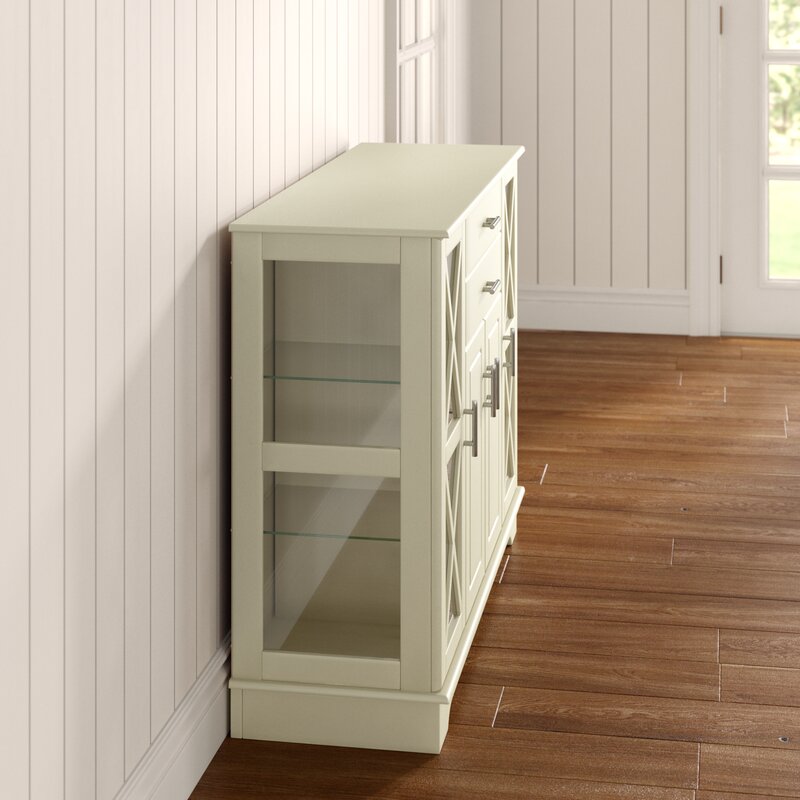 Antique White 47.25'' Wide 2 Drawer Server Two Paneled Cabinets and Two Drawers Are Adorned with Sleek Metal Bar Pulls