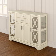 Antique White 47.25'' Wide 2 Drawer Server Two Paneled Cabinets and Two Drawers Are Adorned with Sleek Metal Bar Pulls
