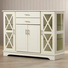 Antique White 47.25'' Wide 2 Drawer Server Two Paneled Cabinets and Two Drawers Are Adorned with Sleek Metal Bar Pulls