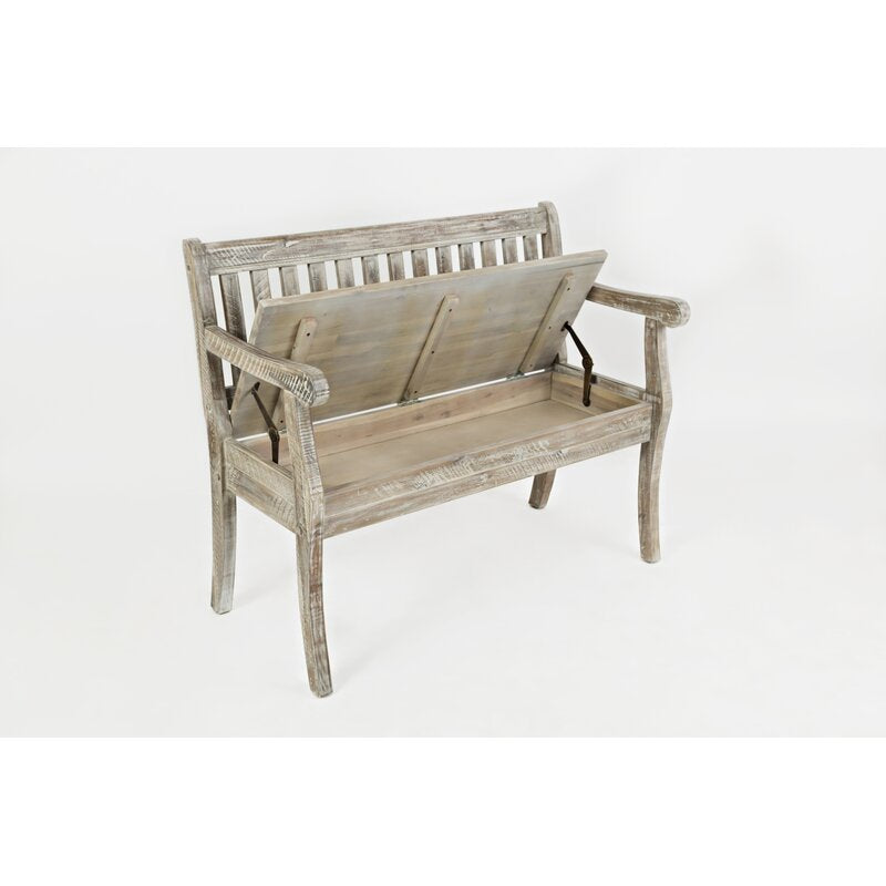 Solid Wood Flip Top Storage Bench Farmhouse Storage Bench Features Distressed Solid Hardwood and Additional Storage