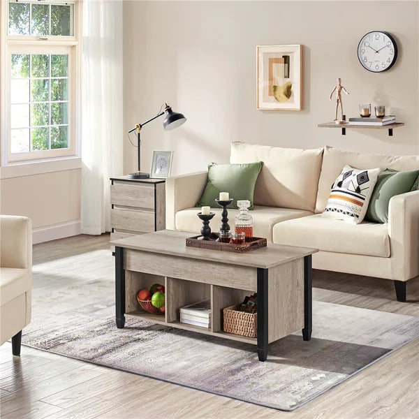 Gray Lemmons Lift Top 4 Legs Coffee Table with Storage