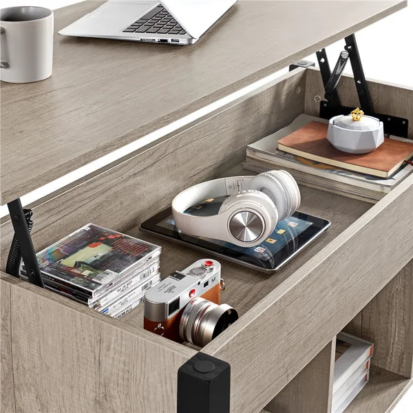 Gray Lemmons Lift Top 4 Legs Coffee Table with Storage