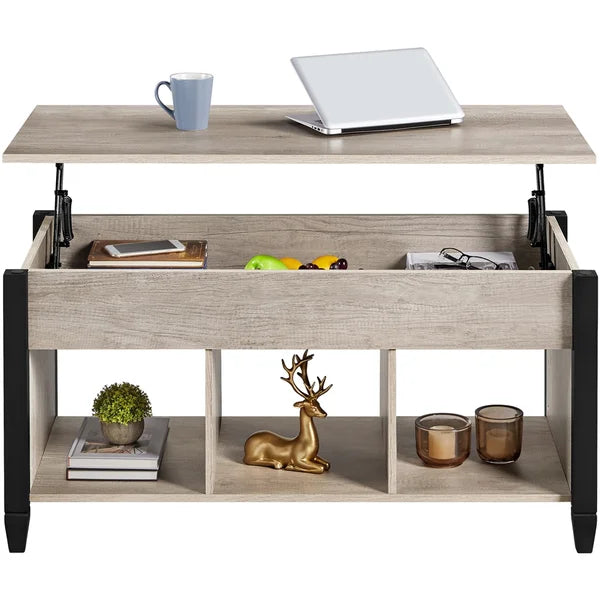 Gray Lemmons Lift Top 4 Legs Coffee Table with Storage