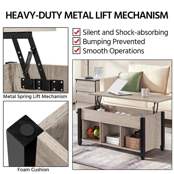 Gray Lemmons Lift Top 4 Legs Coffee Table with Storage