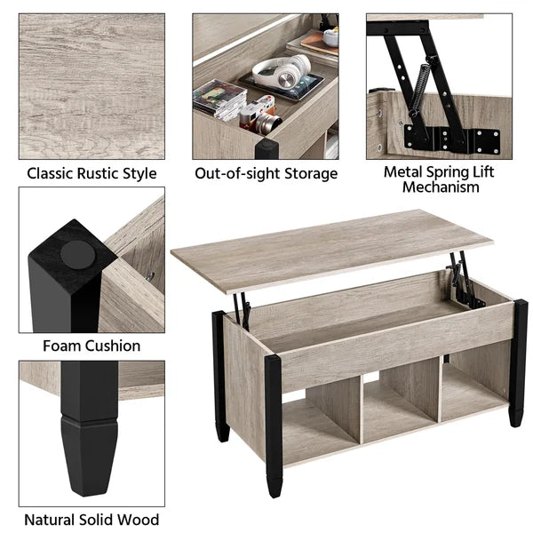 Gray Lemmons Lift Top 4 Legs Coffee Table with Storage