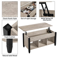 Gray Lemmons Lift Top 4 Legs Coffee Table with Storage