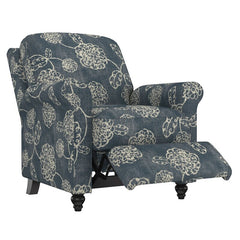 Caribbean Blue and Creamy White Floral Polyester 33.5'' Wide Manual Standard Recliner for Comfortable Long-Term Sitting