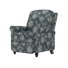 Caribbean Blue and Creamy White Floral Polyester 33.5'' Wide Manual Standard Recliner for Comfortable Long-Term Sitting