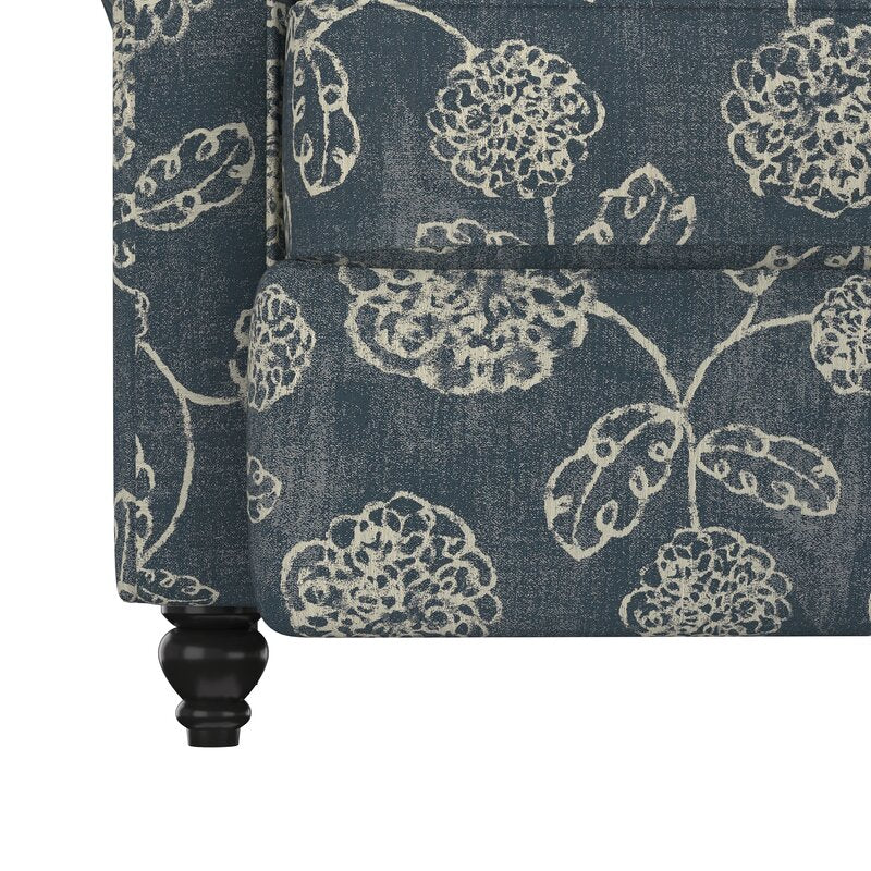Caribbean Blue and Creamy White Floral Polyester 33.5'' Wide Manual Standard Recliner for Comfortable Long-Term Sitting