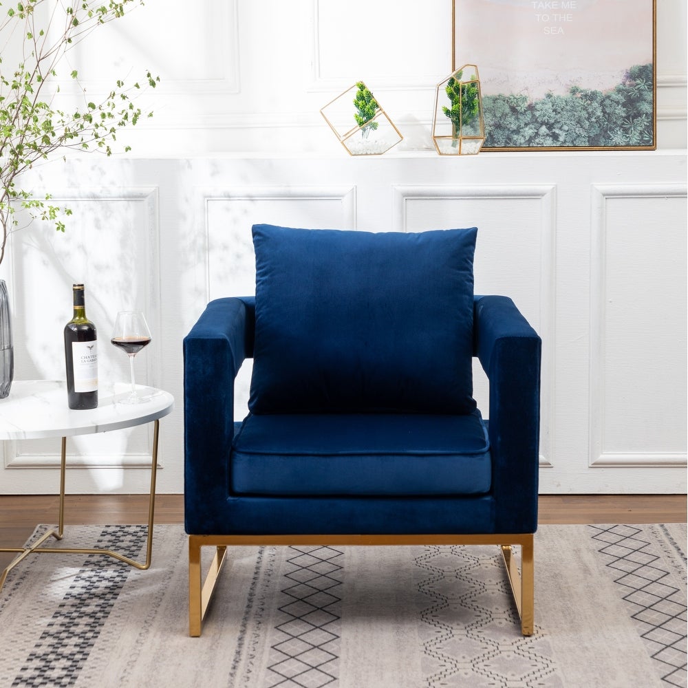 Lenola Contemporary Upholstered Accent Arm Chair - Blue Cut-Out Square Track Armrests and A Pillow Back that Lend A Look of Luxuriously Comfy