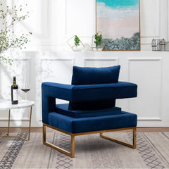 Lenola Contemporary Upholstered Accent Arm Chair - Blue Cut-Out Square Track Armrests and A Pillow Back that Lend A Look of Luxuriously Comfy