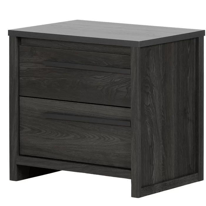 Gray Oak Lensky 2 Drawer with Clean Lined Handles Nightstand
