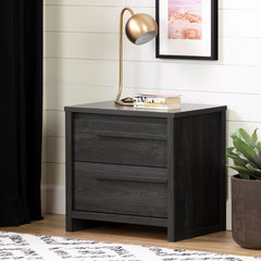 Gray Oak Lensky 2 Drawer with Clean Lined Handles Nightstand