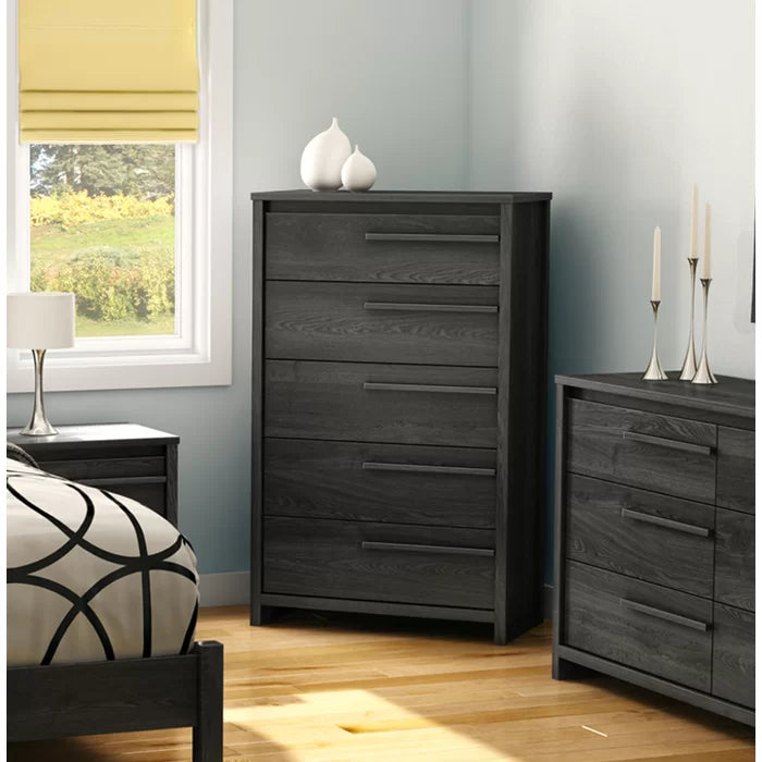 Gray Oak Lensky 5 Drawer 30.5'' W Chest Unique Looking Clean Lined Handles