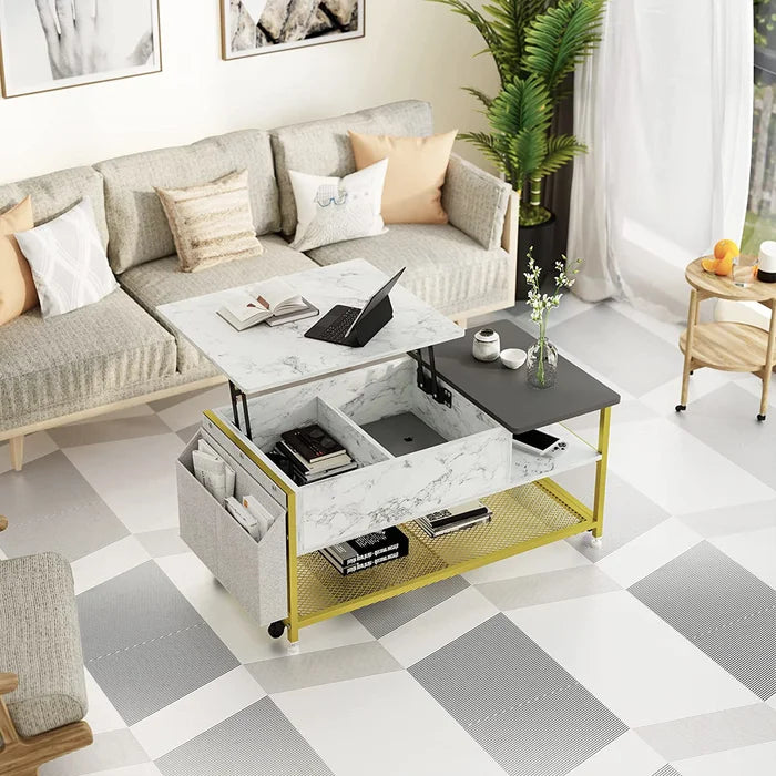 Lift Top Floor Shelf Coffee Table with Storage Extra Storage Pockets and Shelves Provide More Storage Space