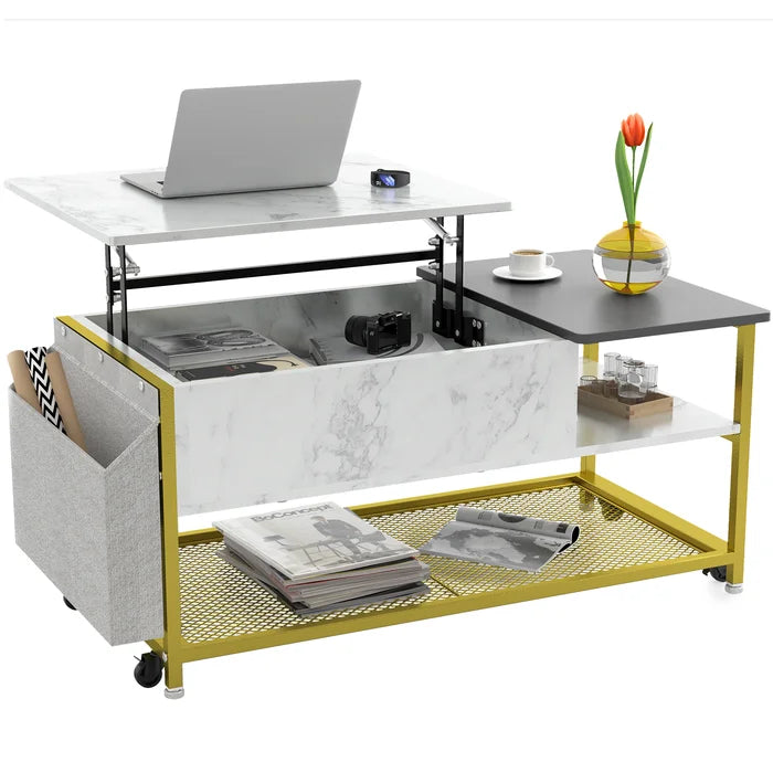 Lift Top Floor Shelf Coffee Table with Storage Extra Storage Pockets and Shelves Provide More Storage Space