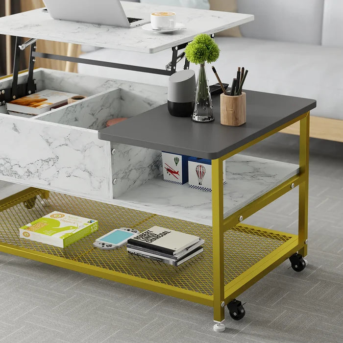 Lift Top Floor Shelf Coffee Table with Storage Extra Storage Pockets and Shelves Provide More Storage Space