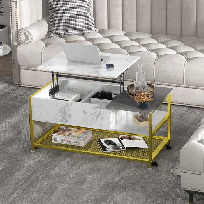 Lift Top Floor Shelf Coffee Table with Storage Extra Storage Pockets and Shelves Provide More Storage Space