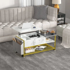 Lift Top Floor Shelf Coffee Table with Storage Extra Storage Pockets and Shelves Provide More Storage Space