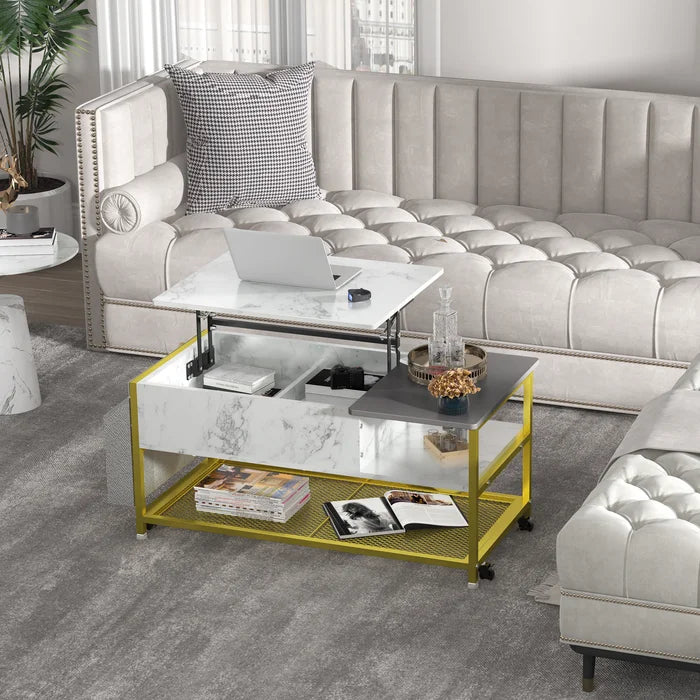 Lift Top Floor Shelf Coffee Table with Storage Extra Storage Pockets and Shelves Provide More Storage Space