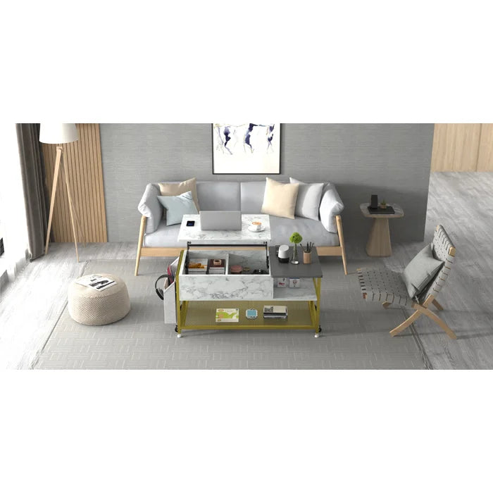 Lift Top Floor Shelf Coffee Table with Storage Extra Storage Pockets and Shelves Provide More Storage Space