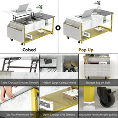 Lift Top Floor Shelf Coffee Table with Storage Extra Storage Pockets and Shelves Provide More Storage Space