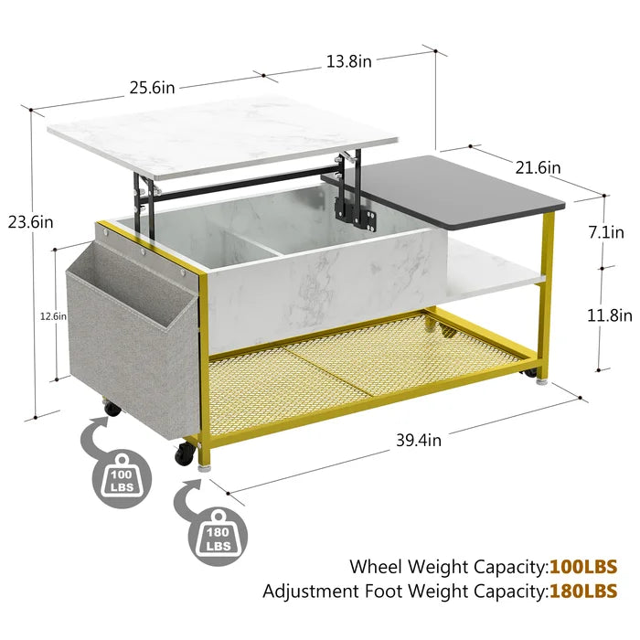 Lift Top Floor Shelf Coffee Table with Storage Extra Storage Pockets and Shelves Provide More Storage Space