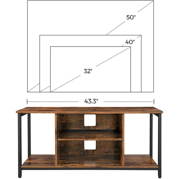 TV Stand for TVs up to 50" Open Shelving Rustic Brown Manufactured Wood Metal