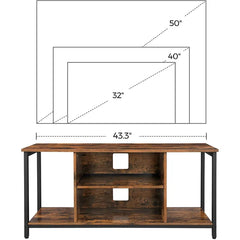 TV Stand for TVs up to 50" Open Shelving Rustic Brown Manufactured Wood Metal
