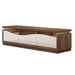 Walnut/Beige Lievin TV Stand for TVs up to 78" Built-in Lighting with Adjustable Shelves