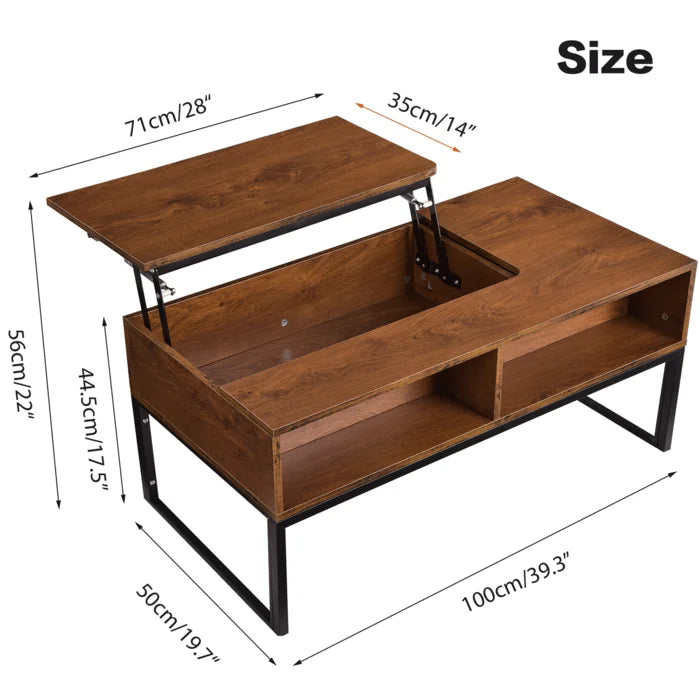 Lift Top Coffee Table With Hidden Storage Compartment & Shelf Design