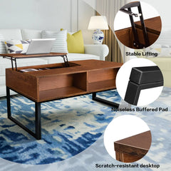 Lift Top Coffee Table With Hidden Storage Compartment & Shelf Design