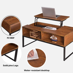 Lift Top Coffee Table With Hidden Storage Compartment & Shelf Design