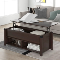 Cherry Lift Top Extendable 4 Legs Coffee Table with Storage Manufactured Wood Frame