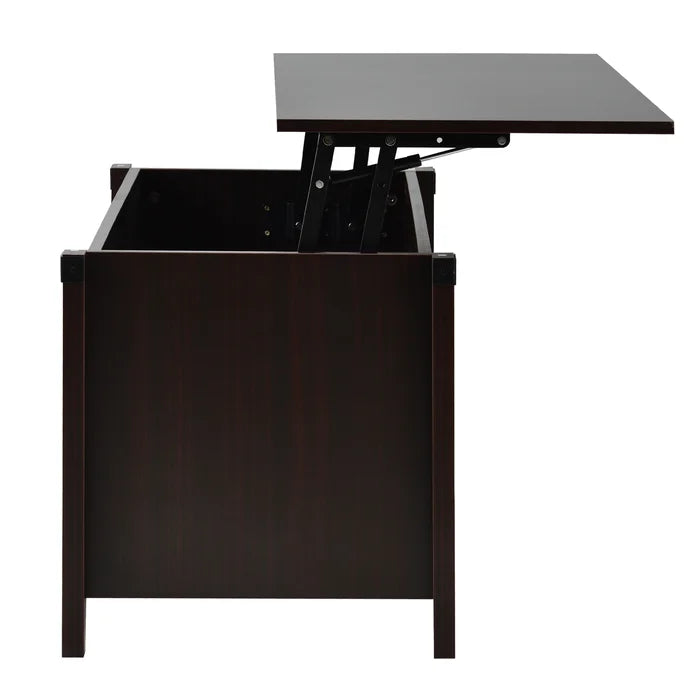 Cherry Lift Top Extendable 4 Legs Coffee Table with Storage Manufactured Wood Frame