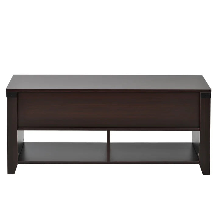Cherry Lift Top Extendable 4 Legs Coffee Table with Storage Manufactured Wood Frame