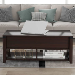 Cherry Lift Top Extendable 4 Legs Coffee Table with Storage Manufactured Wood Frame