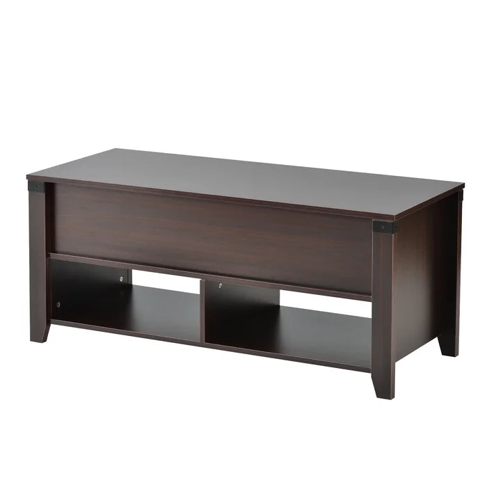 Cherry Lift Top Extendable 4 Legs Coffee Table with Storage Manufactured Wood Frame