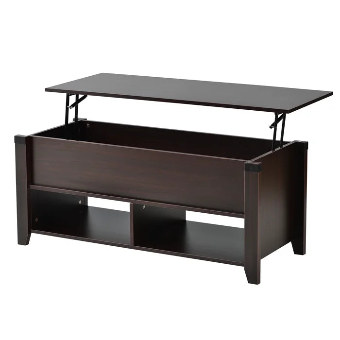 Cherry Lift Top Extendable 4 Legs Coffee Table with Storage Manufactured Wood Frame