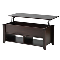 Cherry Lift Top Extendable 4 Legs Coffee Table with Storage Manufactured Wood Frame