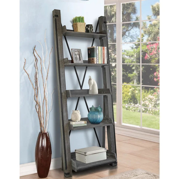 Washed Driftwood Lindfield 81'' H x 33'' W Solid Wood Ladder Bookcase