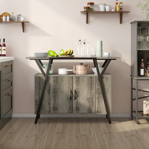 Retro Gray Oak Linneman 47.24'' Wide Kitchen Island Provides More Storage in your Kitchen