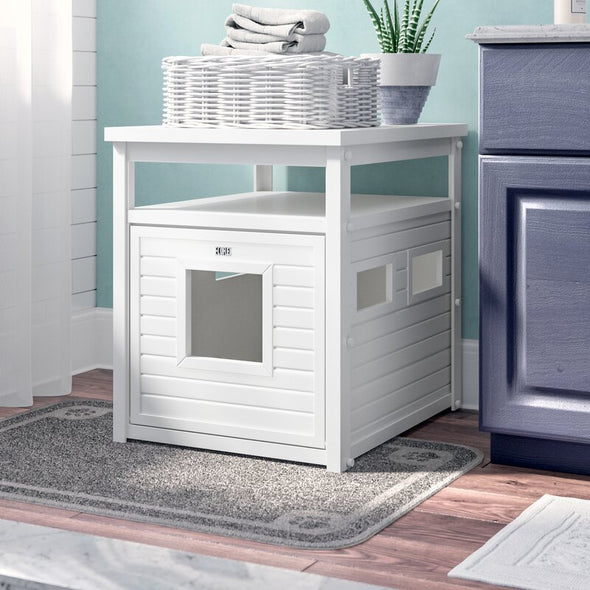 Littell Ecoflex Enclosed Litter Box Enclosure White Polymers and Reclaimed Wood Fiber