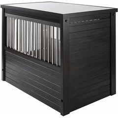 Small (22" H x 18.1" W x 23.6" D) Espresso Littell Pet Crate Stylish with Brushed Stainless Steel Accents and Double As An End Table To Fit