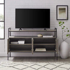 Gray Wash Little Italy TV Stand for TVs up to 58" Four Cabinets Soft Close Hinges Adjustable Shelves